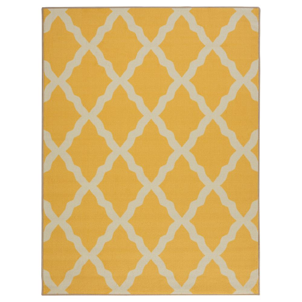 Ottomanson Pink Collection Contemporary Moroccan Trellis Design Yellow 3 Ft X 5 Kids Area Rug
