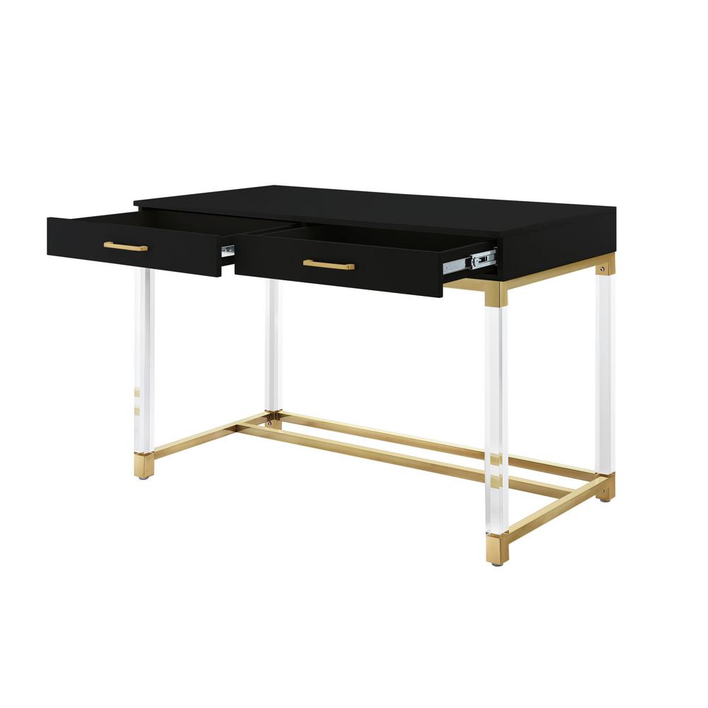 Inspired Home Caspian Black Gold Writing Desk With High Gloss Black Gold Writing Desk With High Gloss