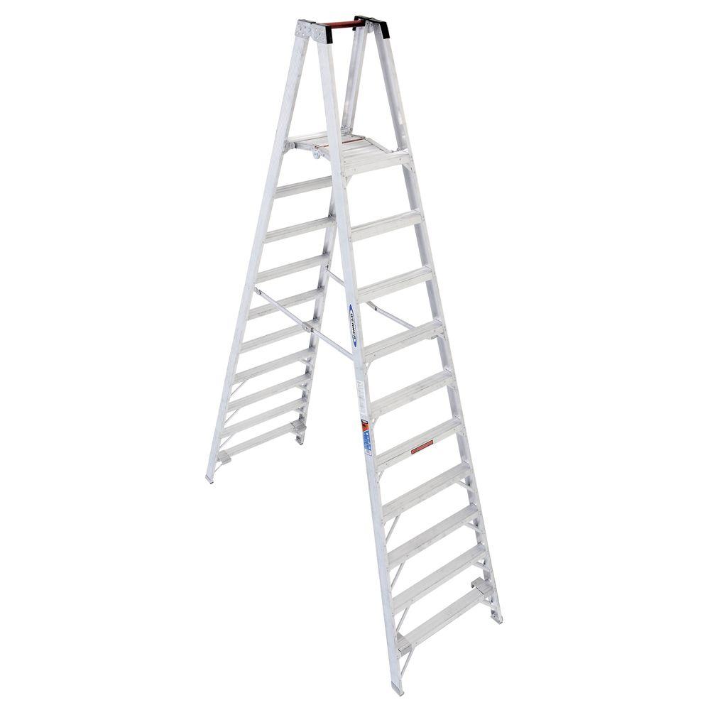 WERNER 16 Ft Reach Aluminum Platform Twin Step Ladder With 300 Lb   Werner Platform Ladders Pt310 64 1000 