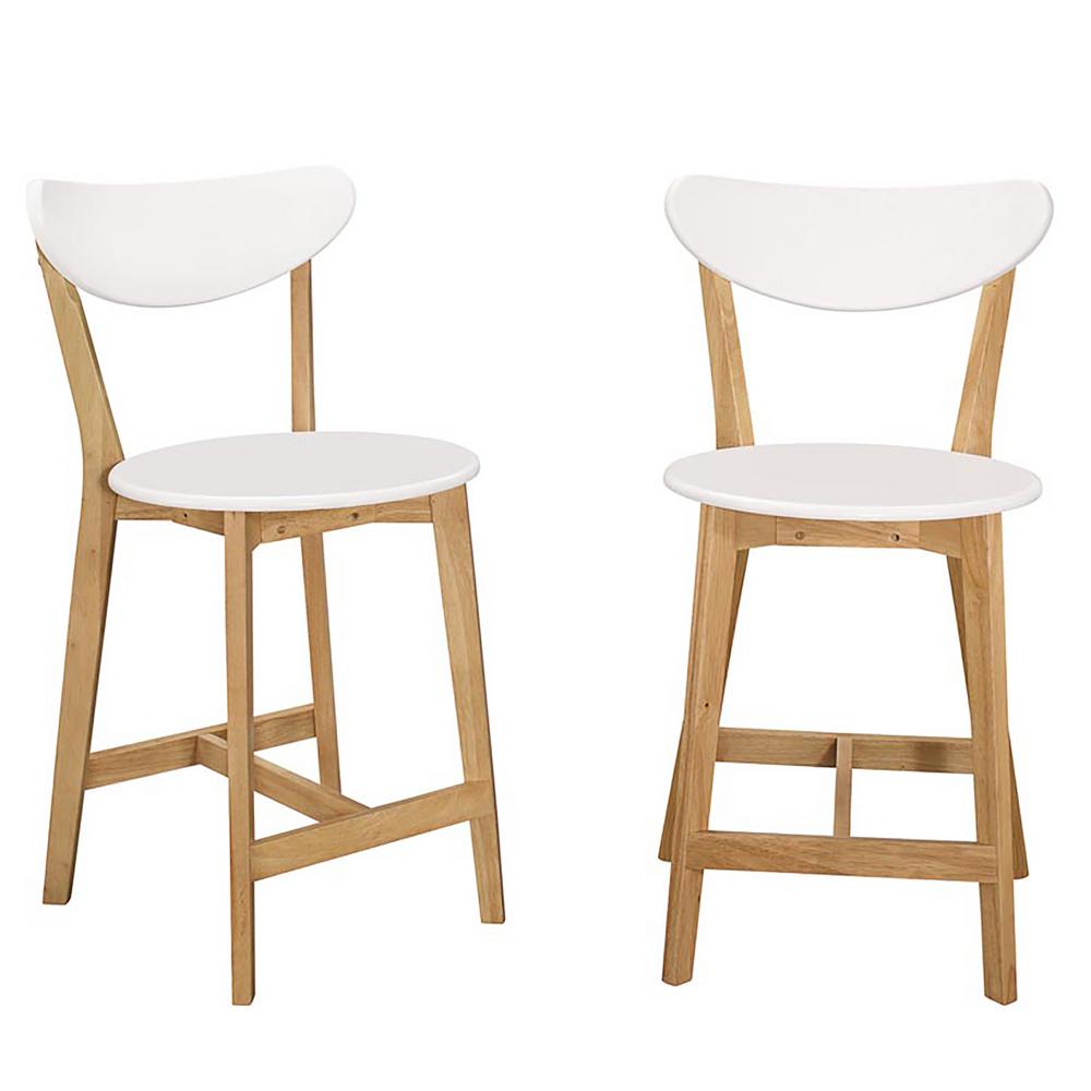 Walker Edison Furniture Company Retro Modern Barstools In White And Retro Modern Barstools In White And Natural Set Of 2