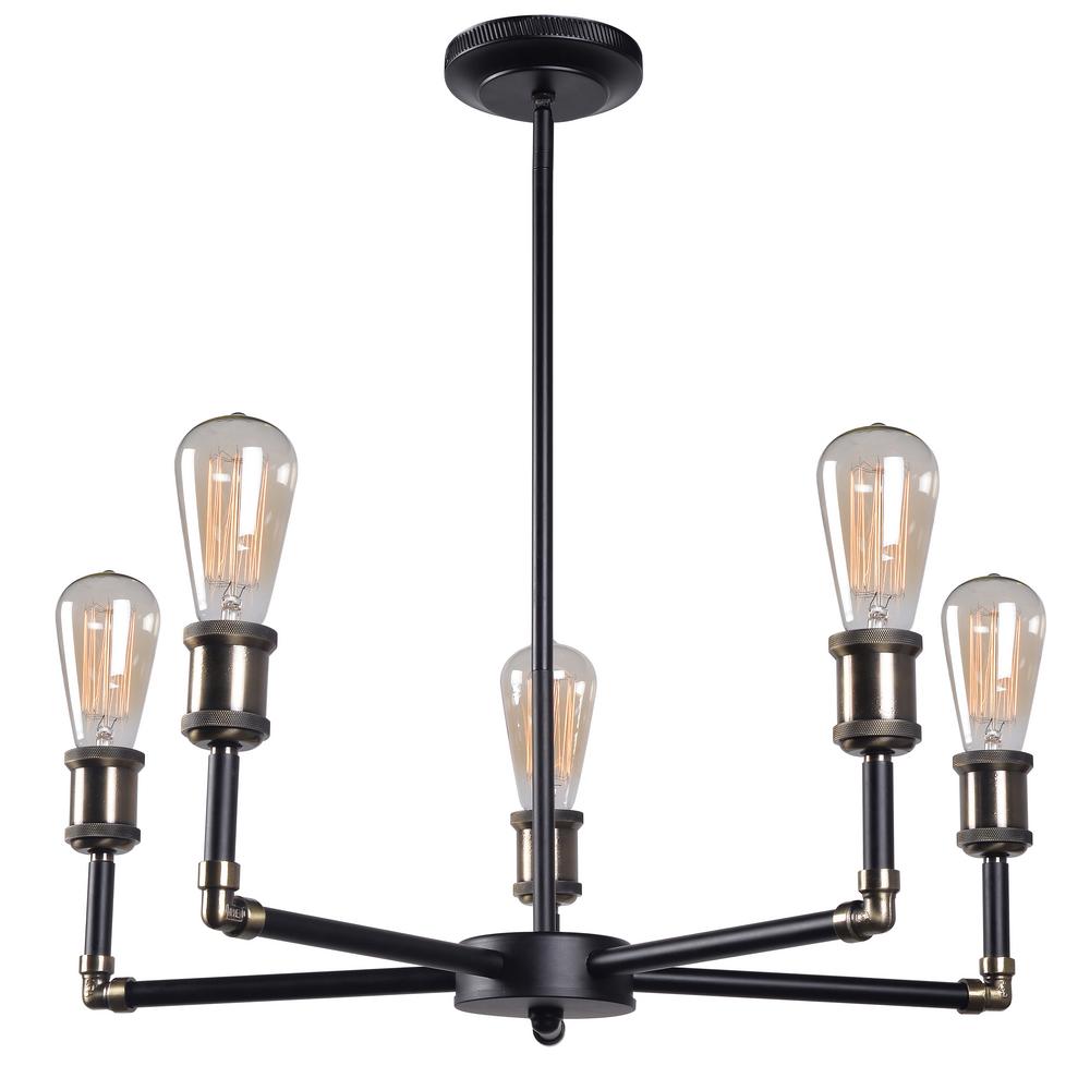Kenroy Home Ancestry 5Light Bronze Chandelier with Black Shade93375BL