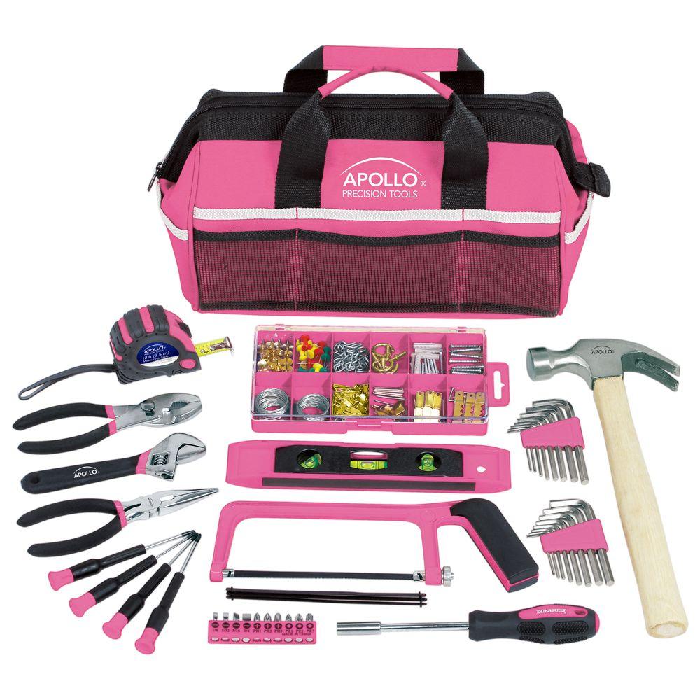 Apollo Household Tool Kit in SoftSided Tool Bag, Pink (201Piece