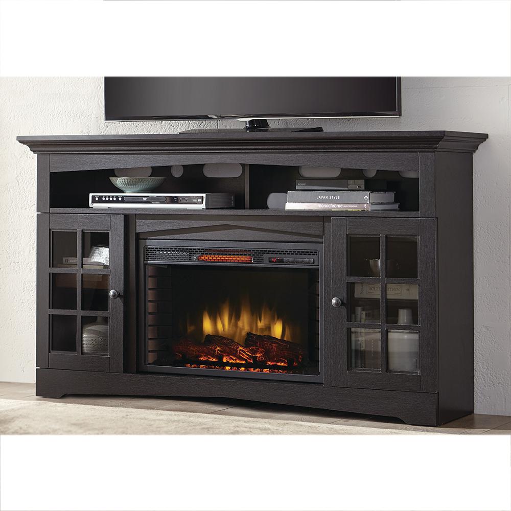 Home Decorators Collection Avondale Grove 59 in. TV Stand Infrared Electric Fireplace in Aged 