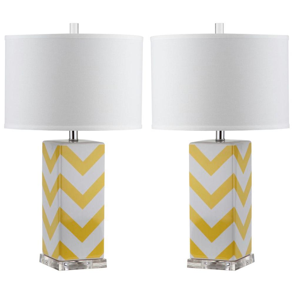 yellow and grey bedside lamps