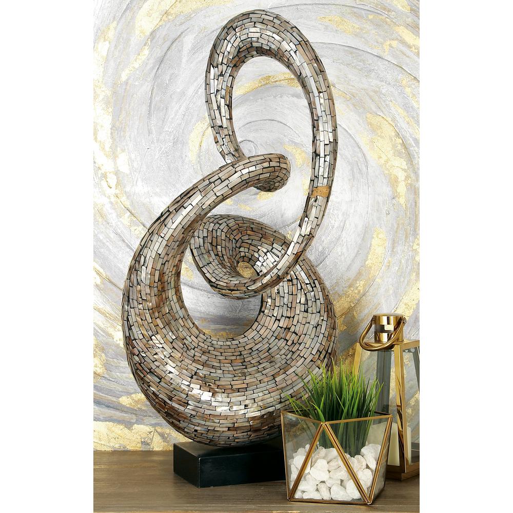 Litton Lane Abstract Polystone Loop Sculpture with Mother of Pearl Tile