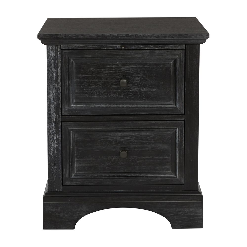 Osp Home Furnishings Farmhouse Basics 2 Drawer Rustic Black Wood Nightstand Bp 4200 11b The Home Depot