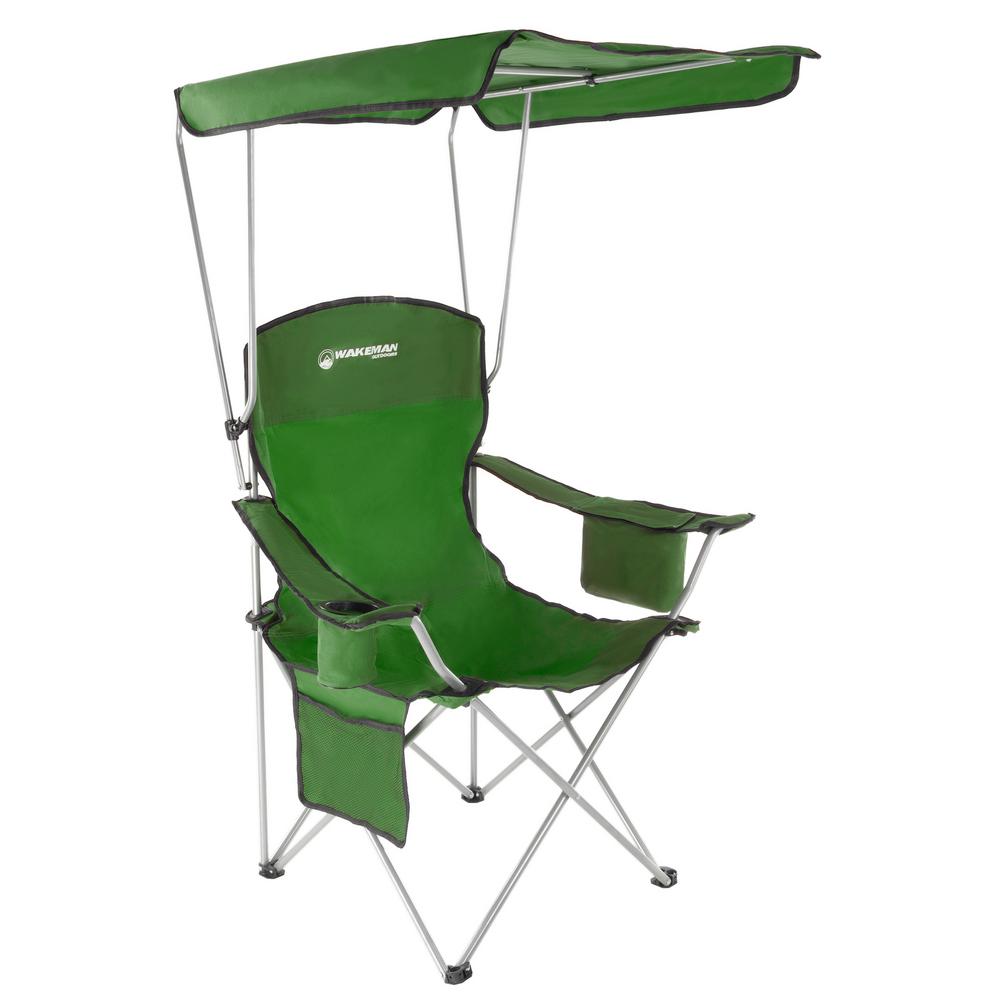 wakeman outdoors green heavyduty camp chair with sun canopyhw4700035   the home depot