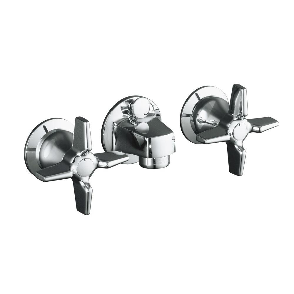 Kohler Triton Shelf Back 2 Handle Wall Mount Commercial Bathroom Faucet With Pop Up Drain And