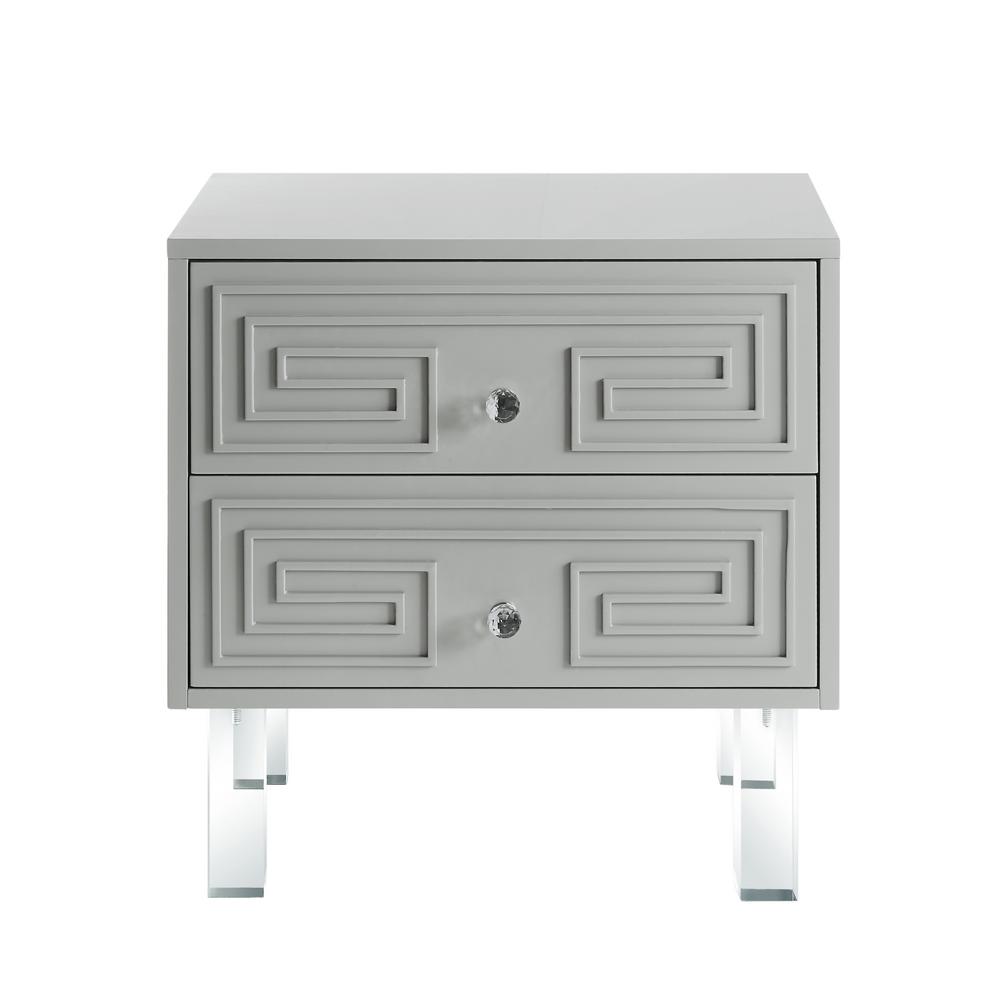 Inspired Home Isobel Greek Key Light Grey End Table Lacquered