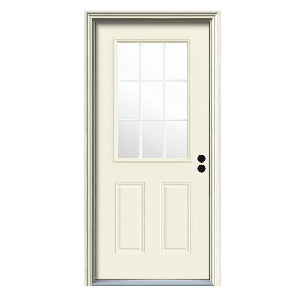 JELDWEN 34 in. x 80 in. 9 Lite Vanilla Painted Steel JELDWEN 34 in. x 80 in. 9 Lite Vanilla Painted Steel