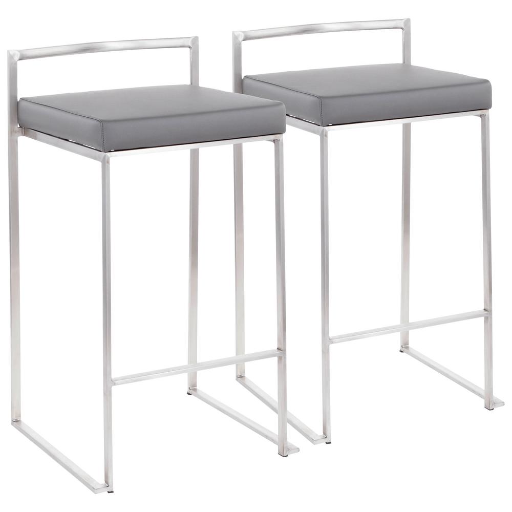 Home Styles 24 In Brushed Satin Stainless Steel Counter Stool Set Of   Grey Faux Leather Stainless Steel Lumisource Bar Stools B26 Fuji Gy2 64 1000 