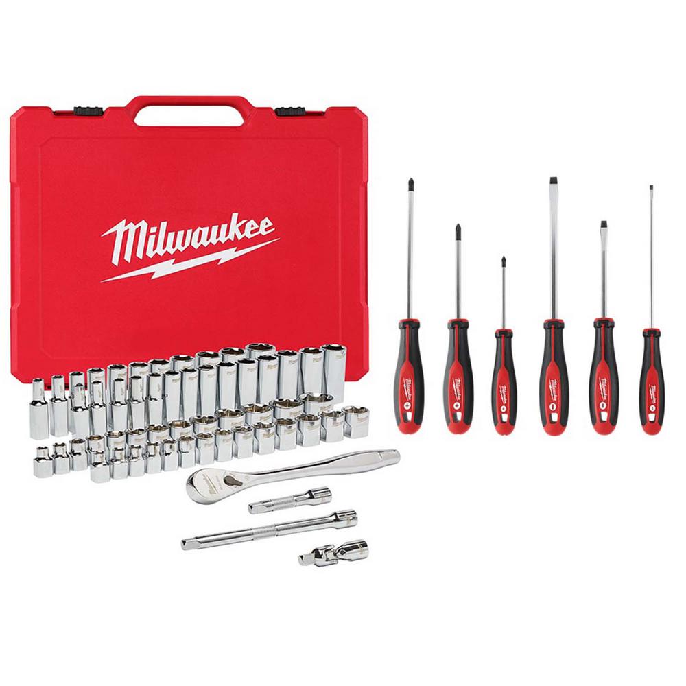 Milwaukee Mechanics Screwdriver, Ratchet and Socket Set (62Piece)48