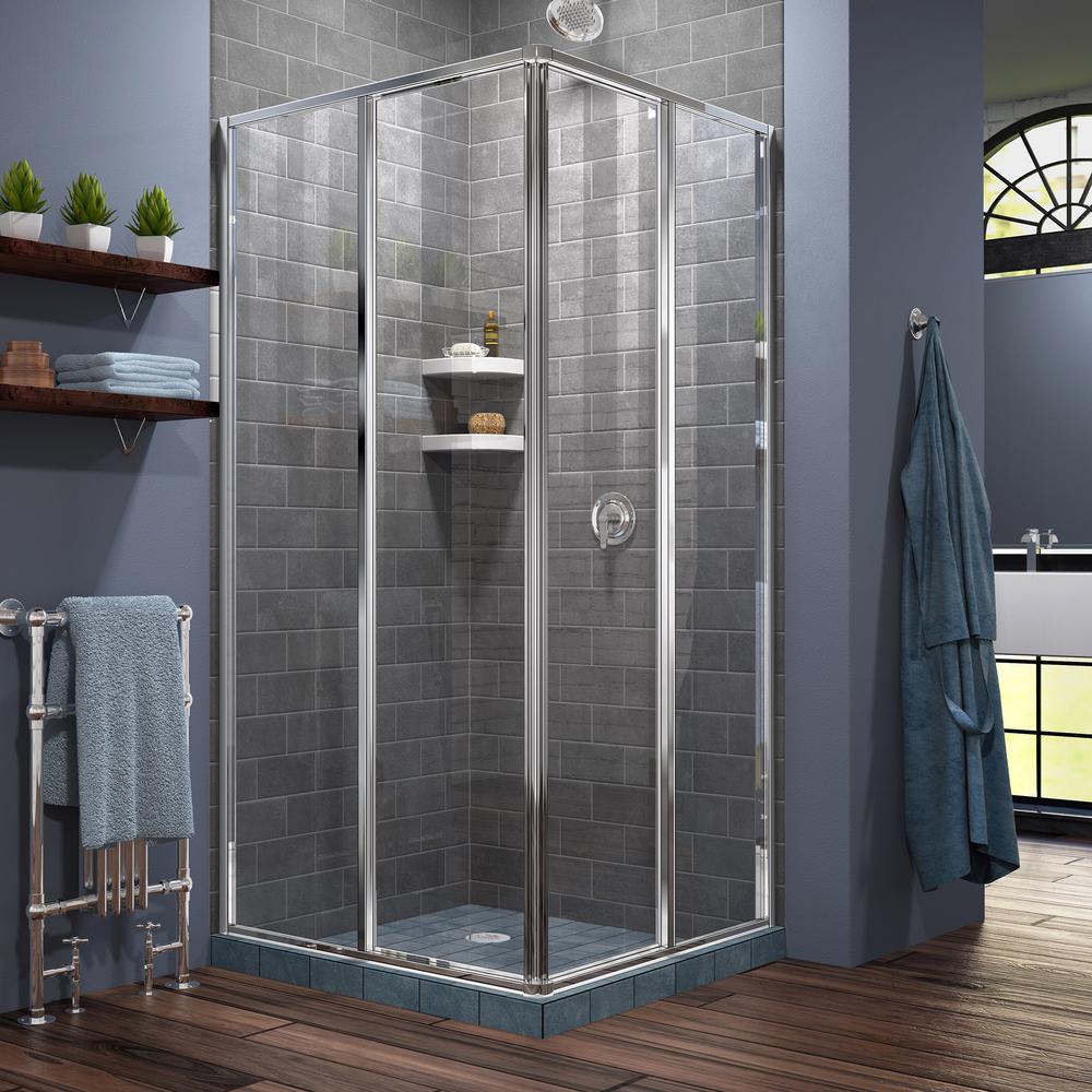 Cornerview 34 1 2 In X 72 In Framed Corner Sliding Shower Door Enclosure In Chrome Without Handle