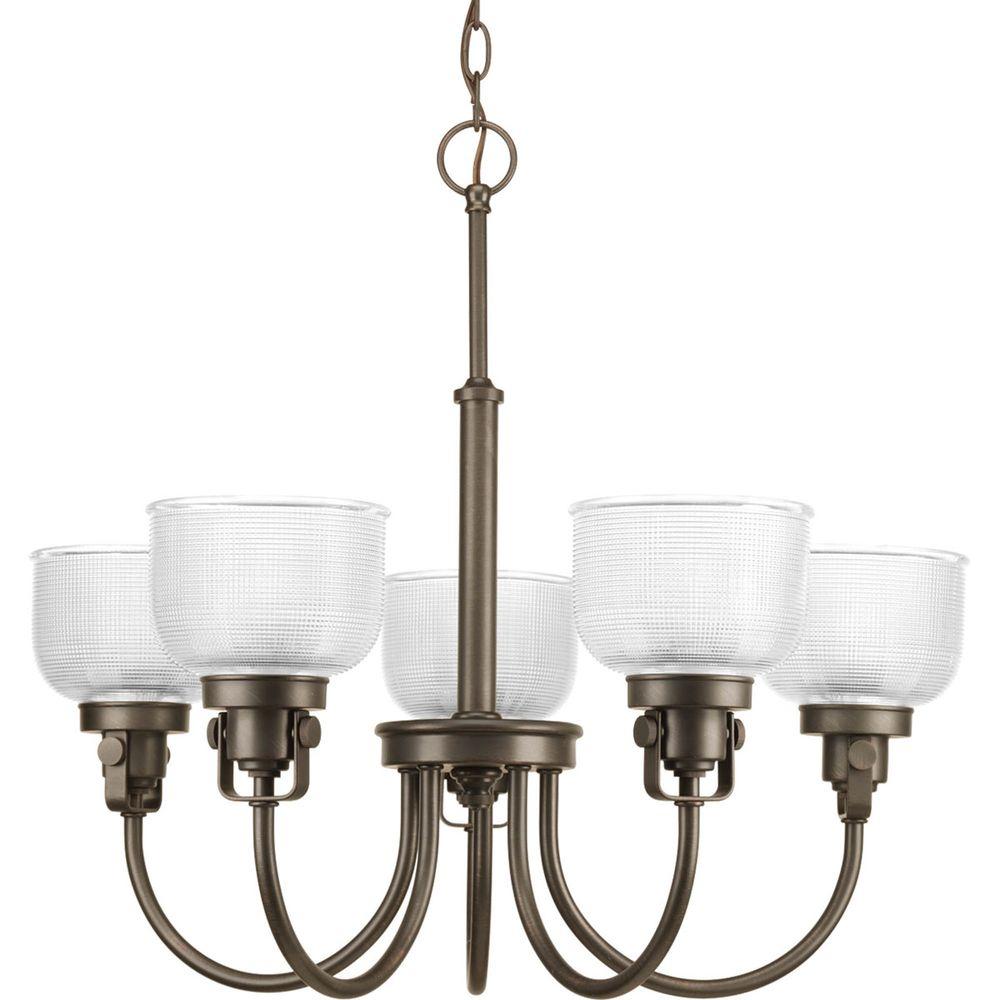 Progress Lighting Archie Collection 5 Light Venetian Bronze Progress Lighting Archie Collection 5 Light Venetian Bronze Chandelier With Clear Prismatic Glass Shade