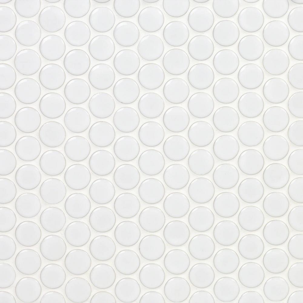 Ivy Hill Tile Bliss Penny Round White 12 in. x 12 in. x 10 mm Polished Ceramic Wall Tile ...