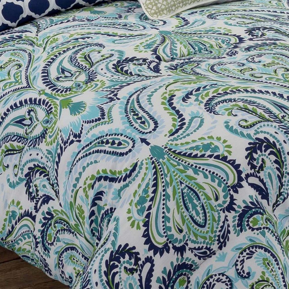 Nouvelle Home Painterly 3 Piece Blue Paisley King Comforter Set