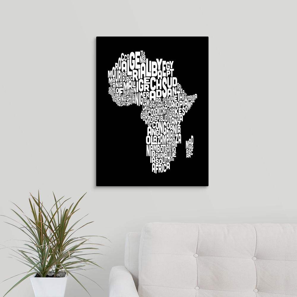 Greatbigcanvas African Countries Text Map Black And White By