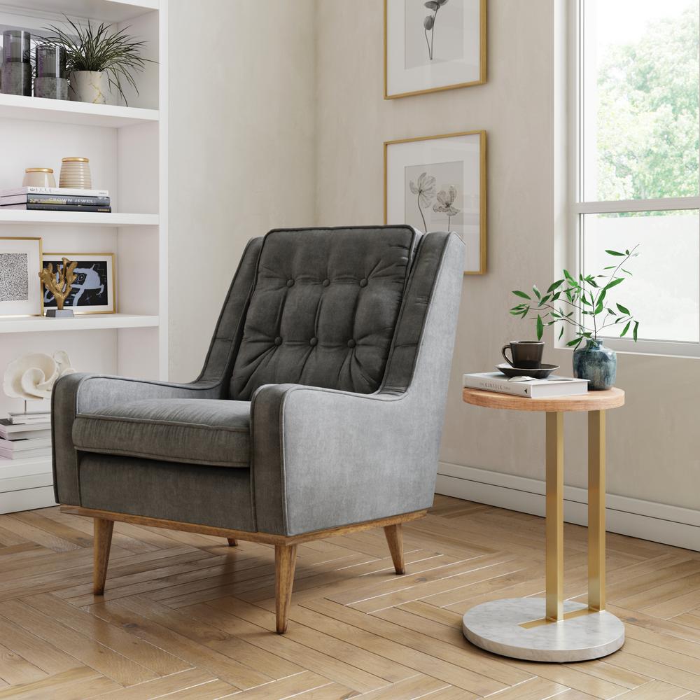 Nathan James Wyatt Gold and White Round Wood Tabletop with Marble