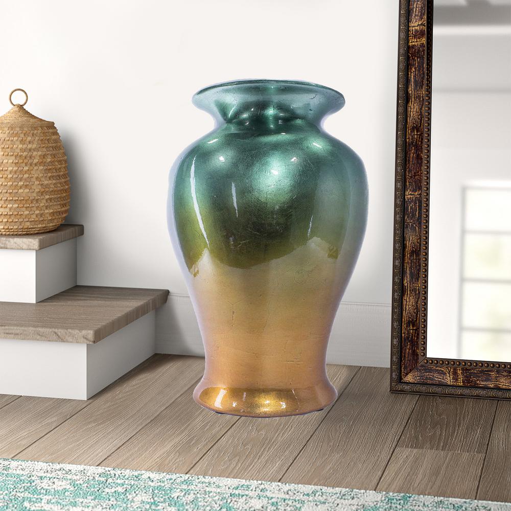 HomeRoots Shelly Turquoise and Gold Ceramic Decorative Vase-319667 ...