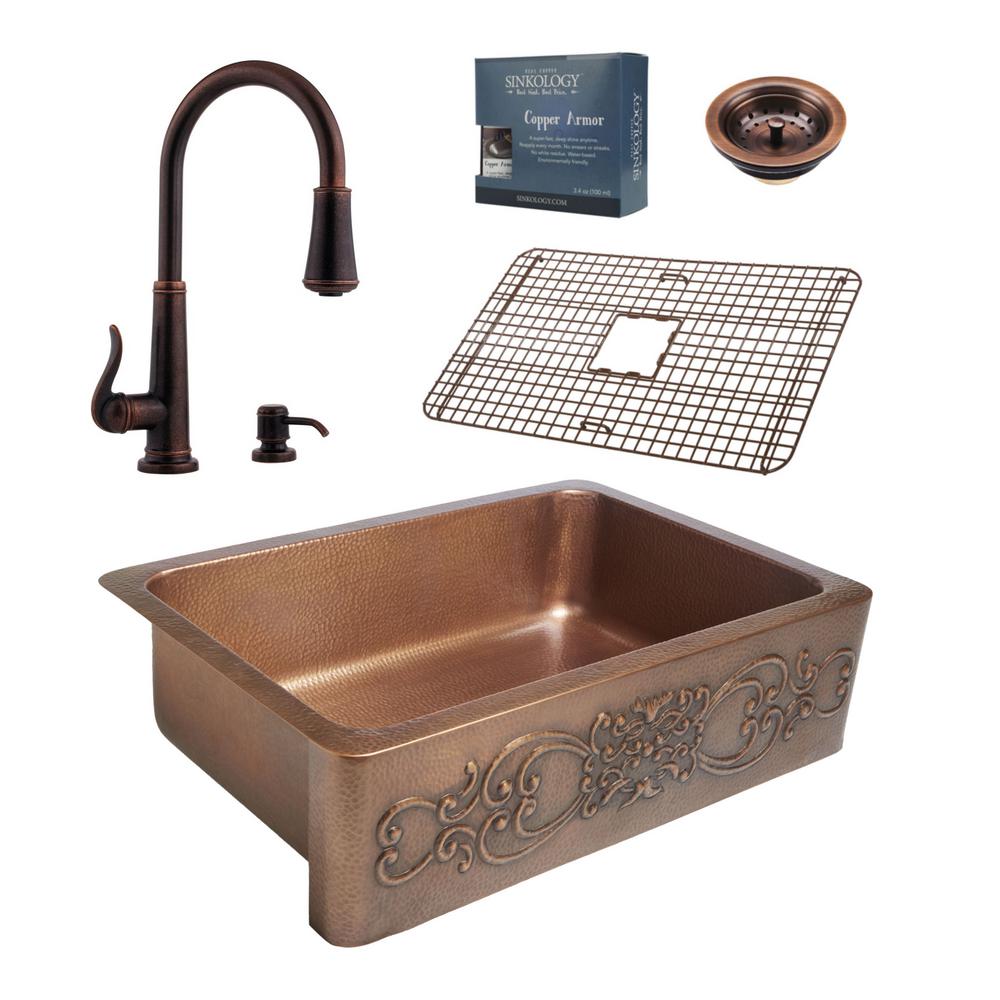 SINKOLOGY Pfister All-in-One Ganku Copper Farmhouse 33 in ...