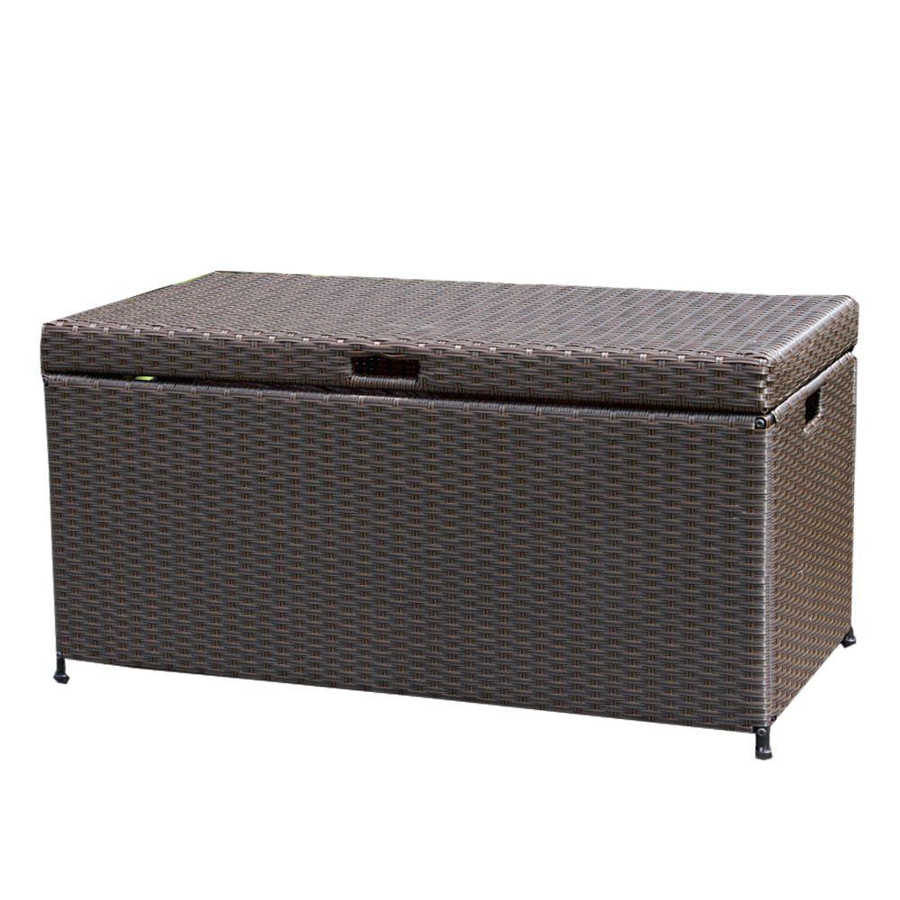 Jeco Espresso Wicker Patio Furniture Storage Deck Box Ori003 A