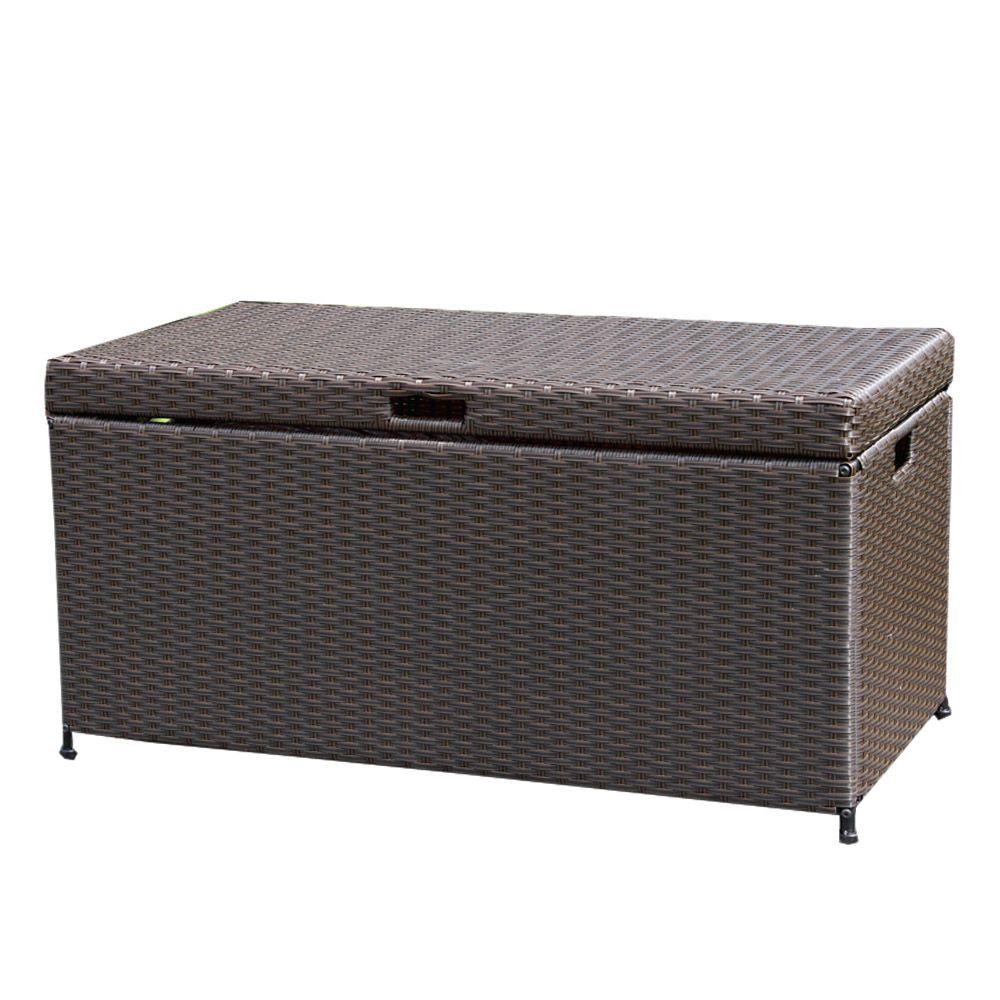Keter Novel 90 Gal Deck Box In Brown 212835 The Home Depot Espresso Wicker Patio Furniture Storage Deck Box