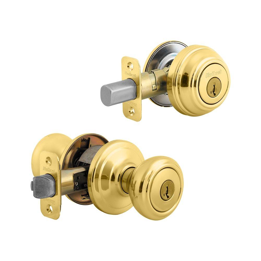 Schlage Bright Brass Single Cylinder Deadbolt with Flair Entry Door