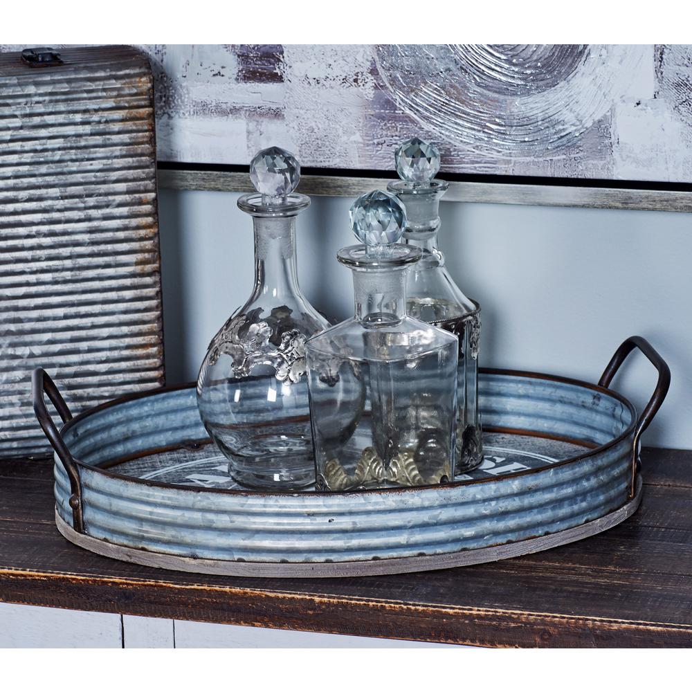 Litton Lane Farmhouse Rustic Gray Serving Tray with Rope Handles93701