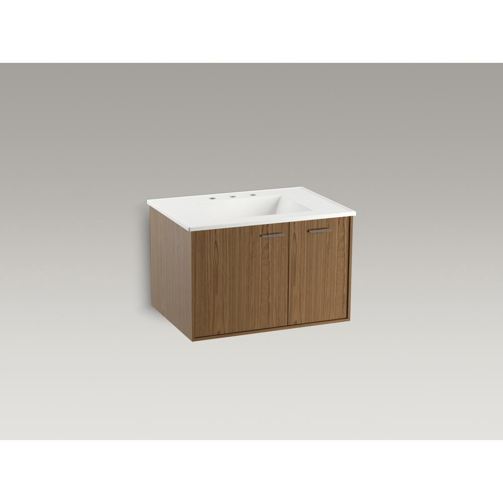 Kohler Jute 30 In W Wall Hung Vanity Cabinet In Walnut Flax With Vitreous China Vanity Top In White Impressions With Basin 99541r1wmg81 The Home Depot