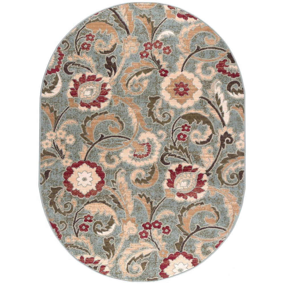 Tayse Rugs Laguna Blue 5 ft. x 7 ft. Oval Indoor Area Rug5056 Blue 5x8