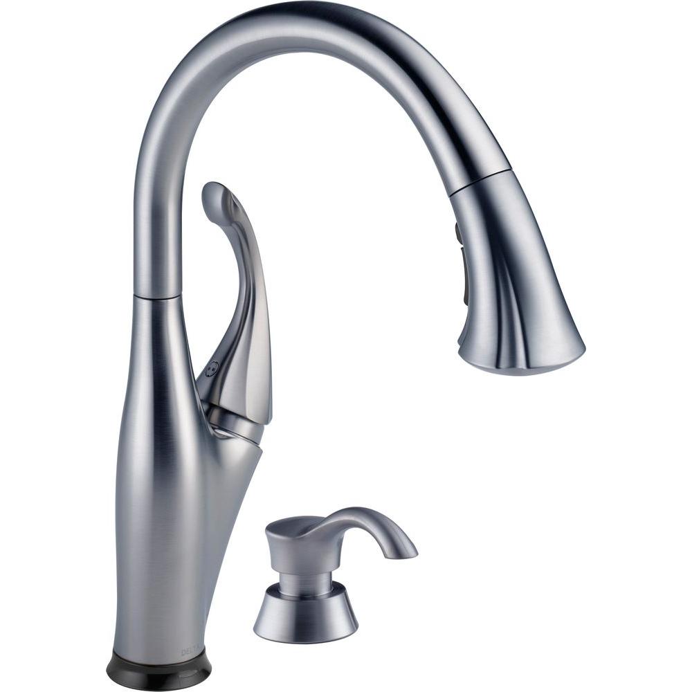 Delta Allora Single Handle Pull Down Sprayer Kitchen Faucet With Addison Single Handle Pull Down Sprayer Kitchen Faucet With Soap Dispenser And Magnae Docking