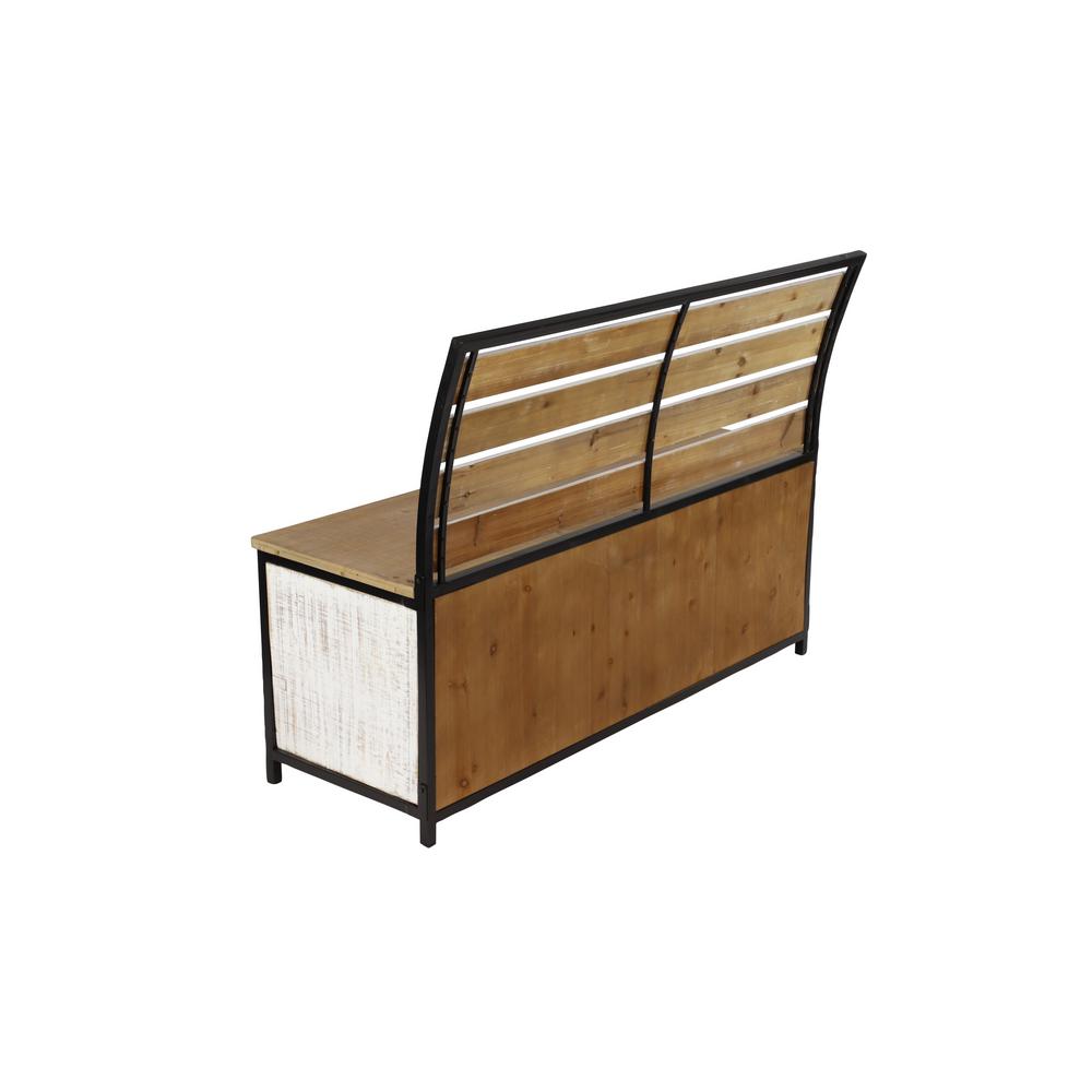 Litton Lane Natural Brown And White Wood Storage Bench With Backrest 43670 The Home Depot