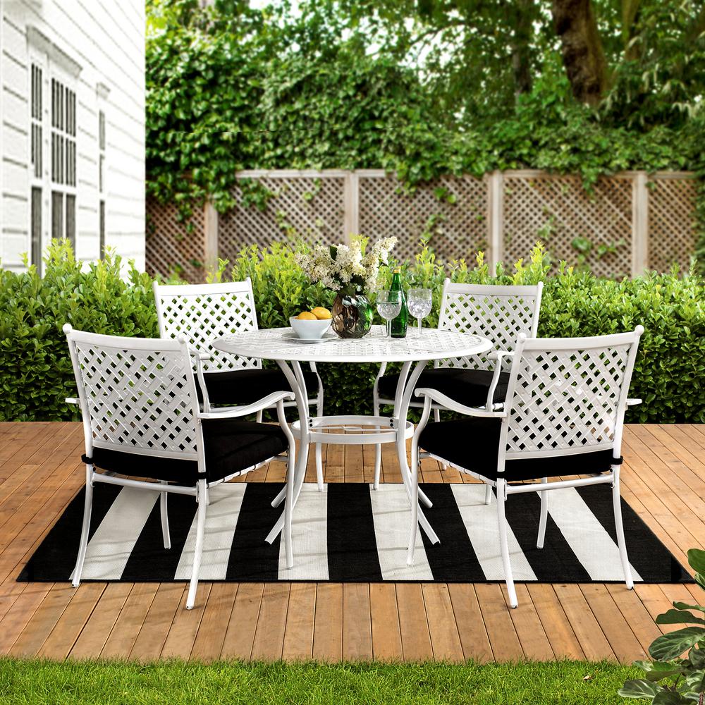 Sunjoy Seattle White 5 Piece Metal Lattice Outdoor Dining Set With Black Seat Cushions 169438 The Home Depot - Black And White Patio Dining Set Sunjoy Seattle White 5 Piece Metal Lattice Outdoor Dining Set With Black Seat Cushions 169438 The Home Depot - Black And White Patio Dining Set