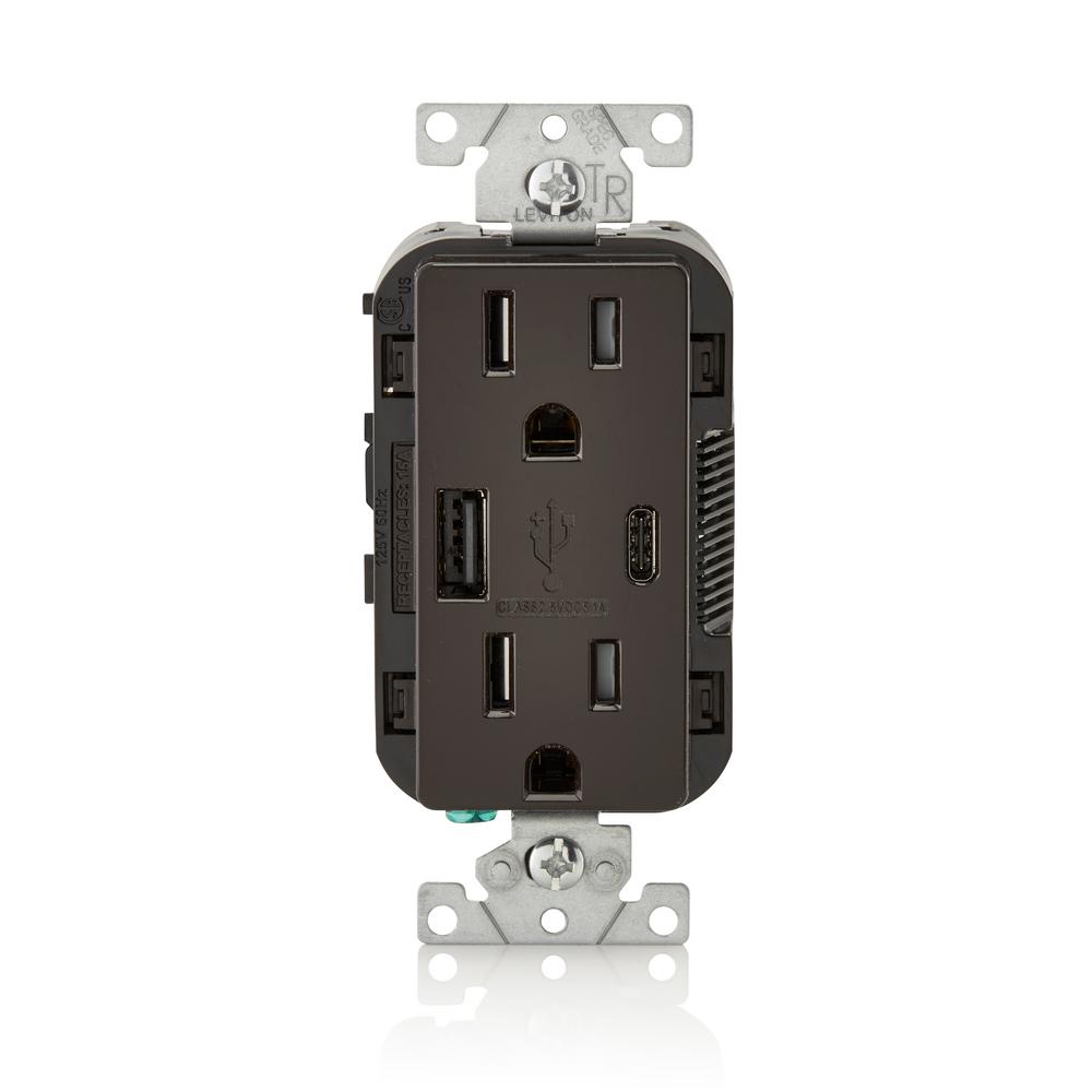 Leviton 15 Amp Decora Type A and C USB Charger Tamper-Resistant Outlet, Brown-T5633-B - The Home ...