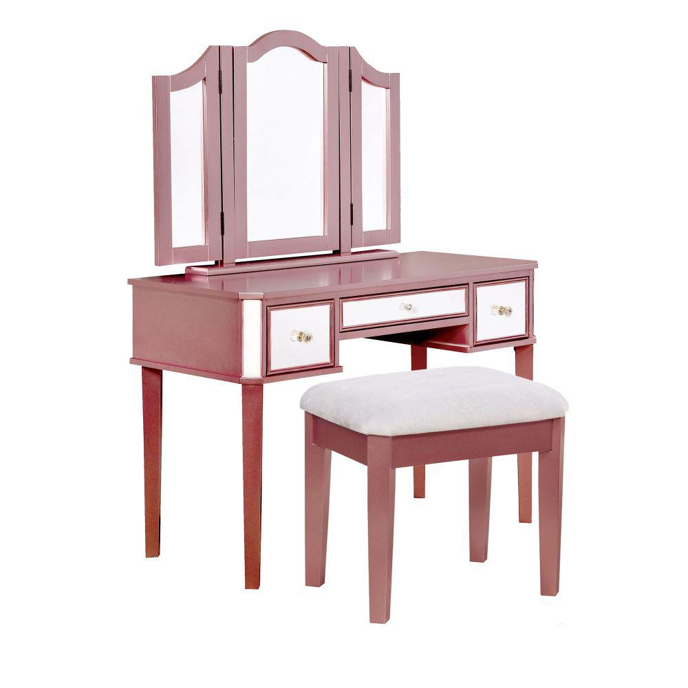 Benjara Clarisse Contemporary Rose Gold Wooden Vanity with StoolBM122841 The Home Depot