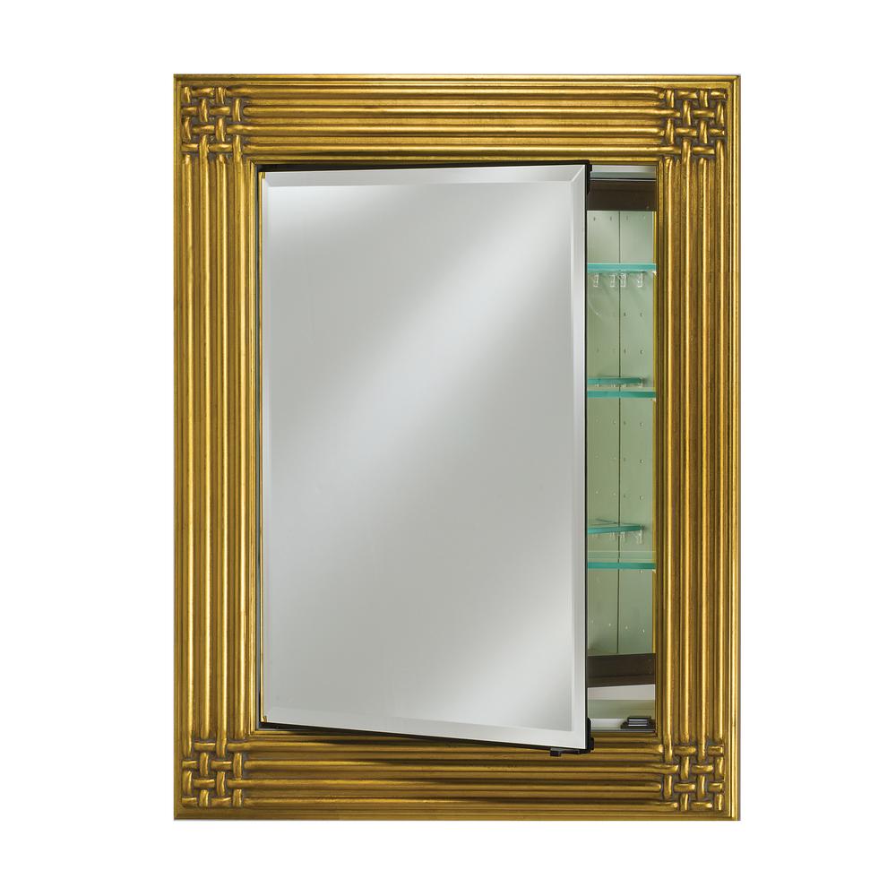 Afina Vanderbilt Style Framed Decor Gold Single Door 28 In X 34 In A Recessed Or Optional Surface Mount Medicine Cabinet Sd2834rdecgd The Home Depot