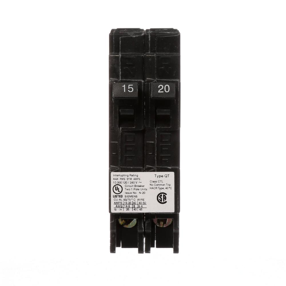 Siemens 15 20 Amp Tandem Single Pole Type Qt Circuit Breaker Q1520 The Home Depot