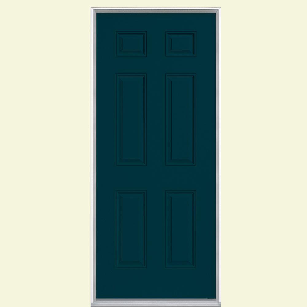 Masonite 36 In X 80 In 6 Panel Left Hand Inswing Painted Steel Prehung Front Exterior Door No Brickmold