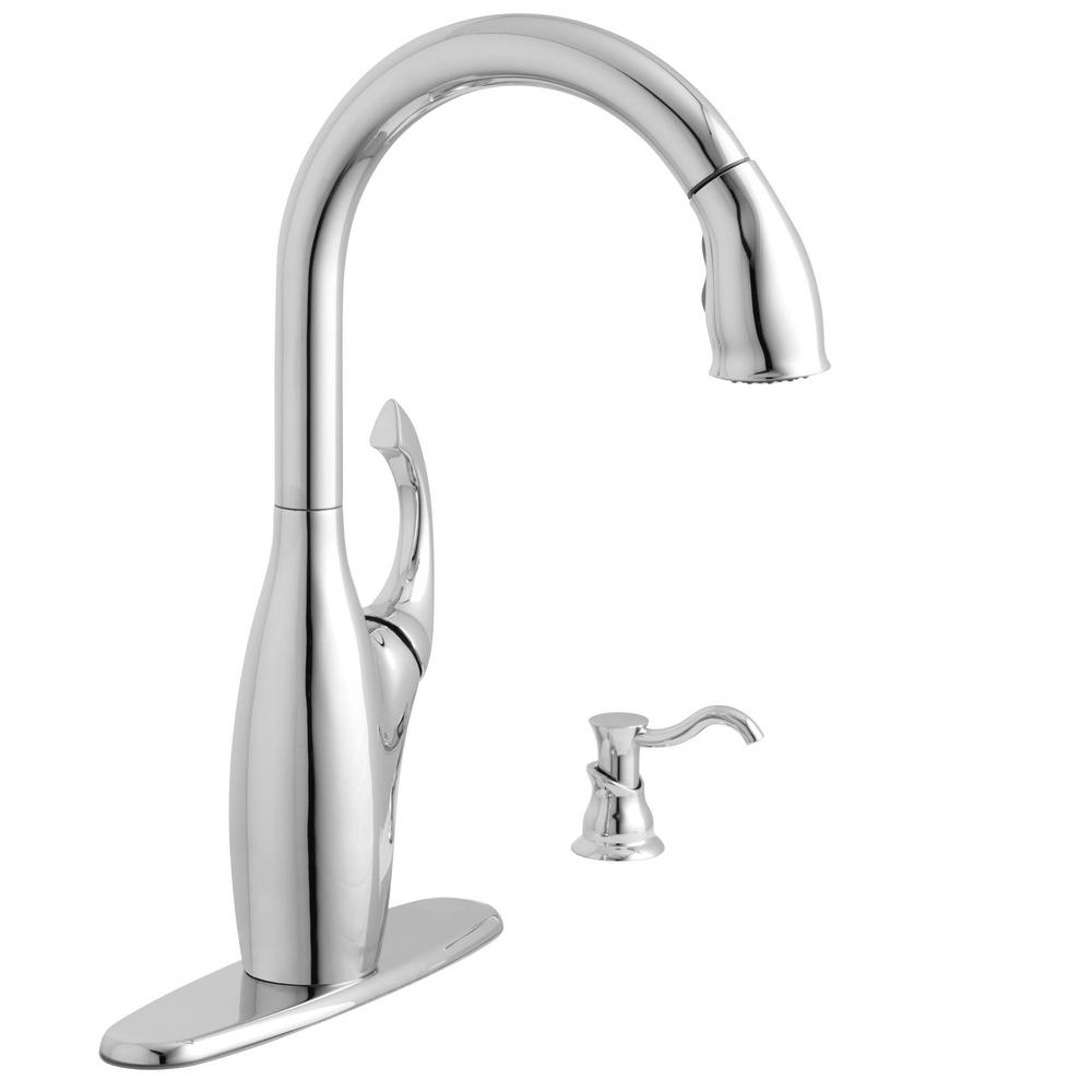 Reviews For Glacier Bay Contemporary Single Handle Pull Down Sprayer Kitchen Faucet With Soap Dispenser In Chrome 65710N B8401 The Home Depot