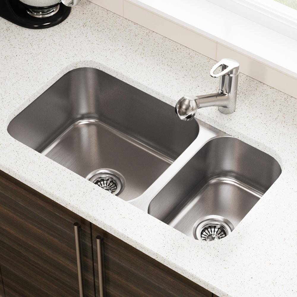 MR Direct Undermount Stainless Steel 32 in. Double Bowl Kitchen Sink in Mr Direct Gauge Undermount Stainless Steel Bowl Kitchen Sink