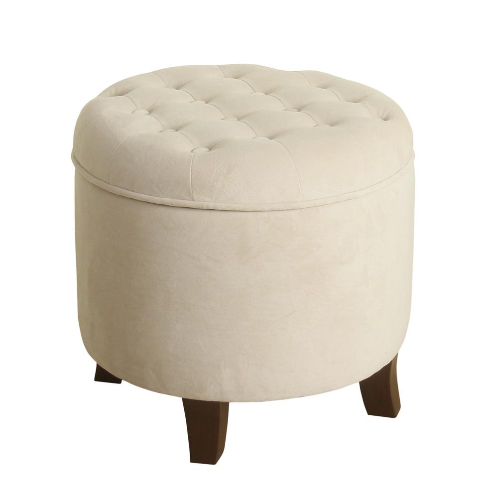 HomePop Cream Velvet with Storage Tufted Round Ottoman 18 in. H x 19 in
