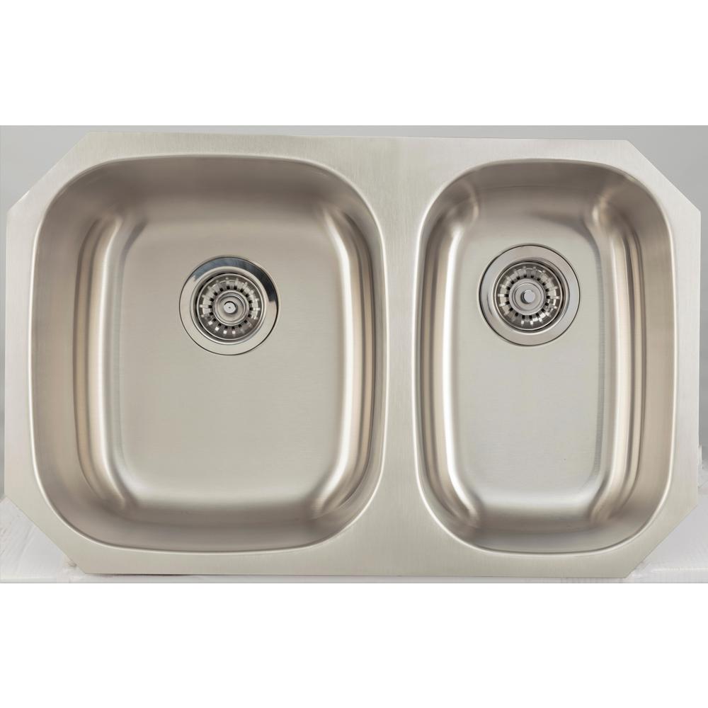 16 Gauge Sinks Undermount Stainless Steel 28 25 In 75 25 Double Bowl Kitchen Sink In Chrome