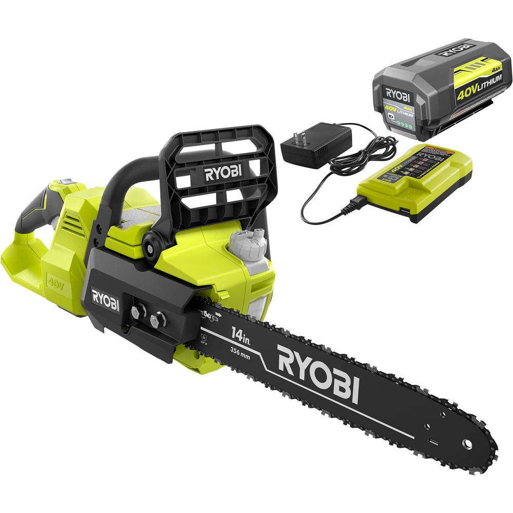 RYOBI 14 in. 40-Volt Brushless Lithium-Ion Cordless Chainsaw, 4 Ah ...