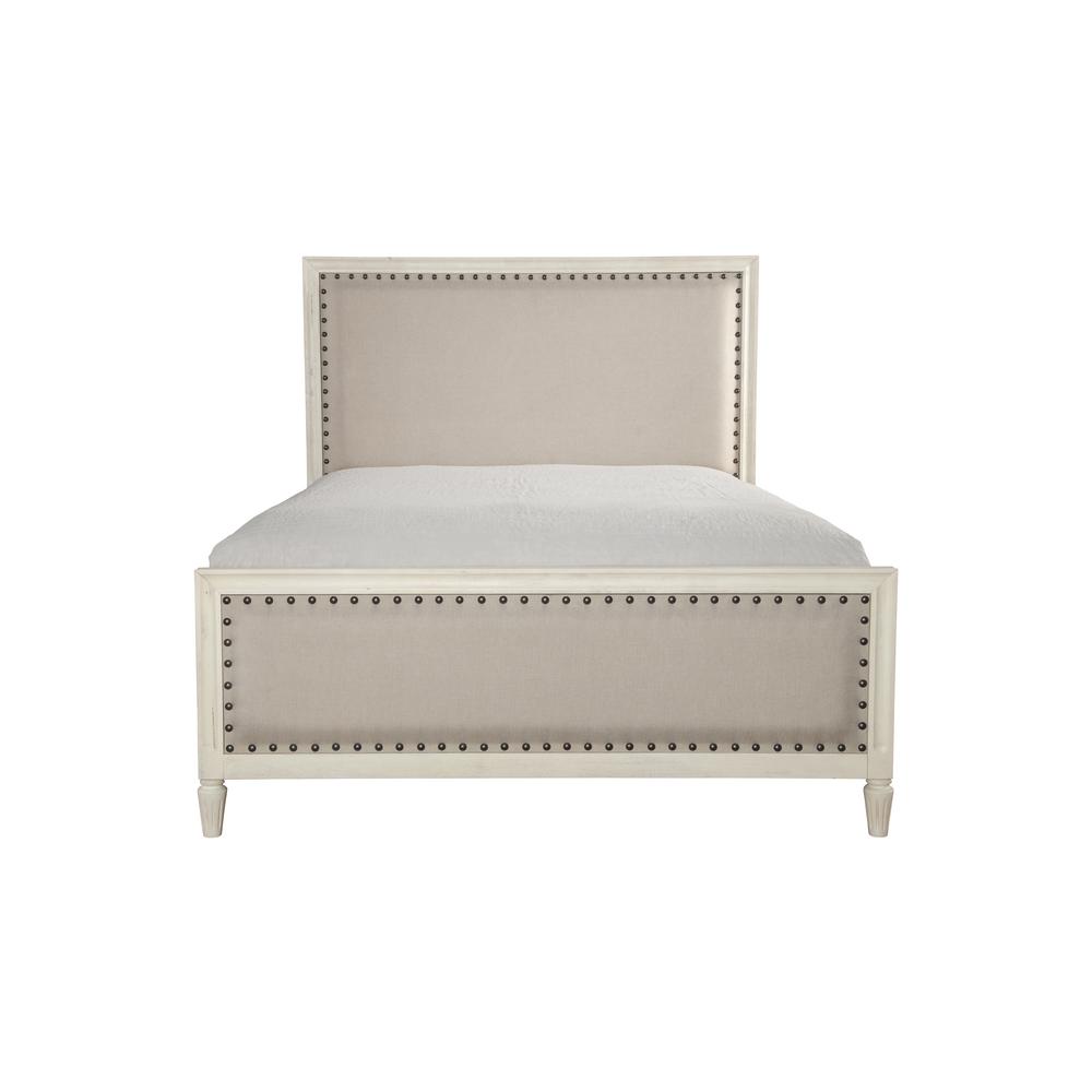 Luxeo Cambridge White Solid Queen Wood Bed With Upholstered Trim Lux Cambridge White Solid Queen Wood Bed With Upholstered Trim