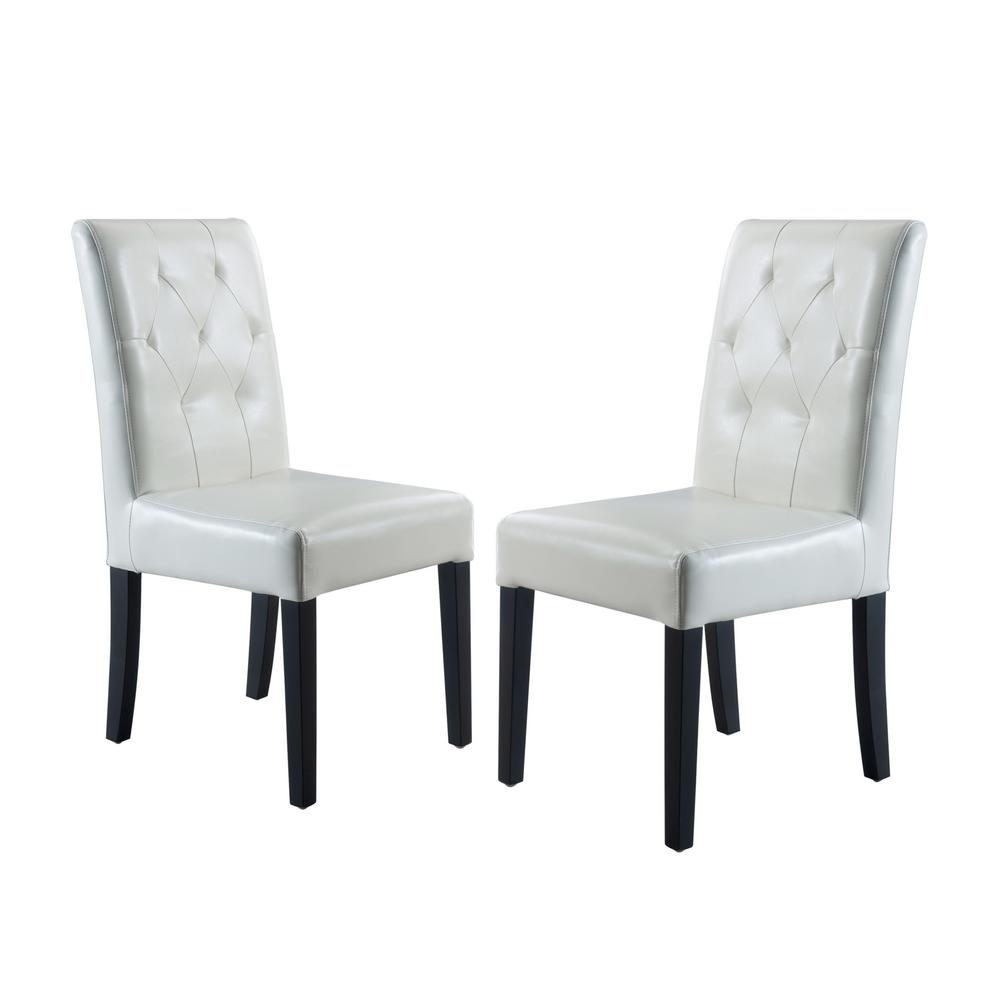 Noble House Gentry Ivory Bonded Leather Tufted Dining Chair Set