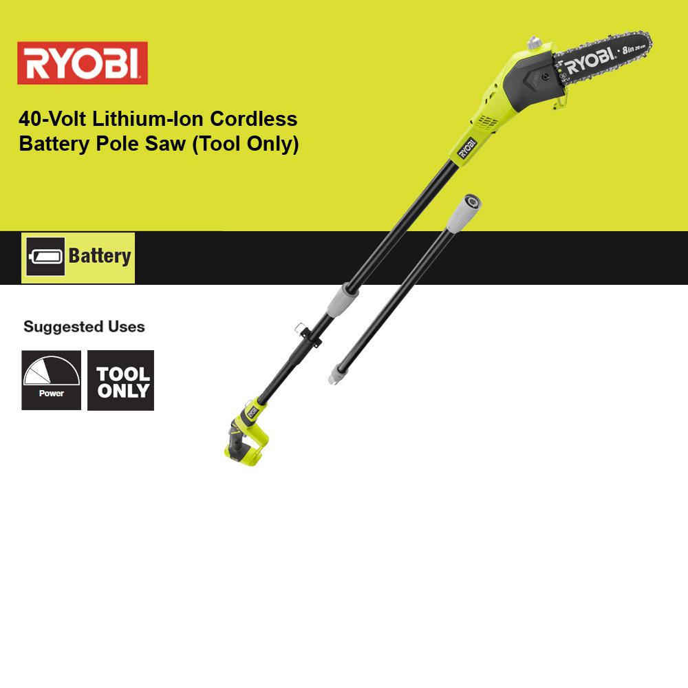 RYOBI Cordless Pole Saw 40Volt LithiumIon 8 in. Adjustable Cutting