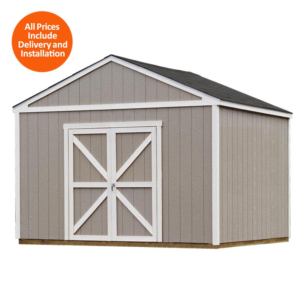 Handy Home Products Installed Columbia 12 Ft X 12 Ft Wood Storage Shed With Black Onyx Shingles