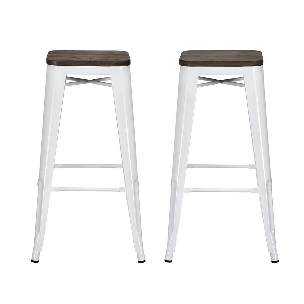 Dhp Penelope 30 In White Bar Stool With Wood Seat Set Of 2 Dhp Penelope 30 In White Bar Stool With Wood Seat Set Of 2 De14473 The Home Depot