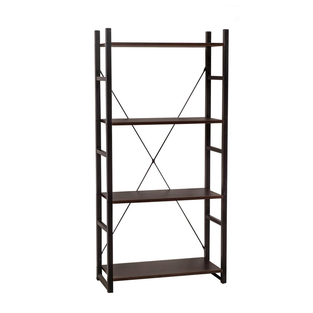 Walker Edison Furniture Company Dark Walnut Rustic Metal and Wood Media