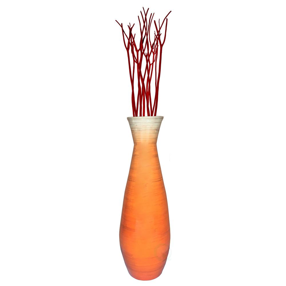 Uniquewise 31 5 In Glossy Orange Tall Bamboo Floor Vase Qi003242